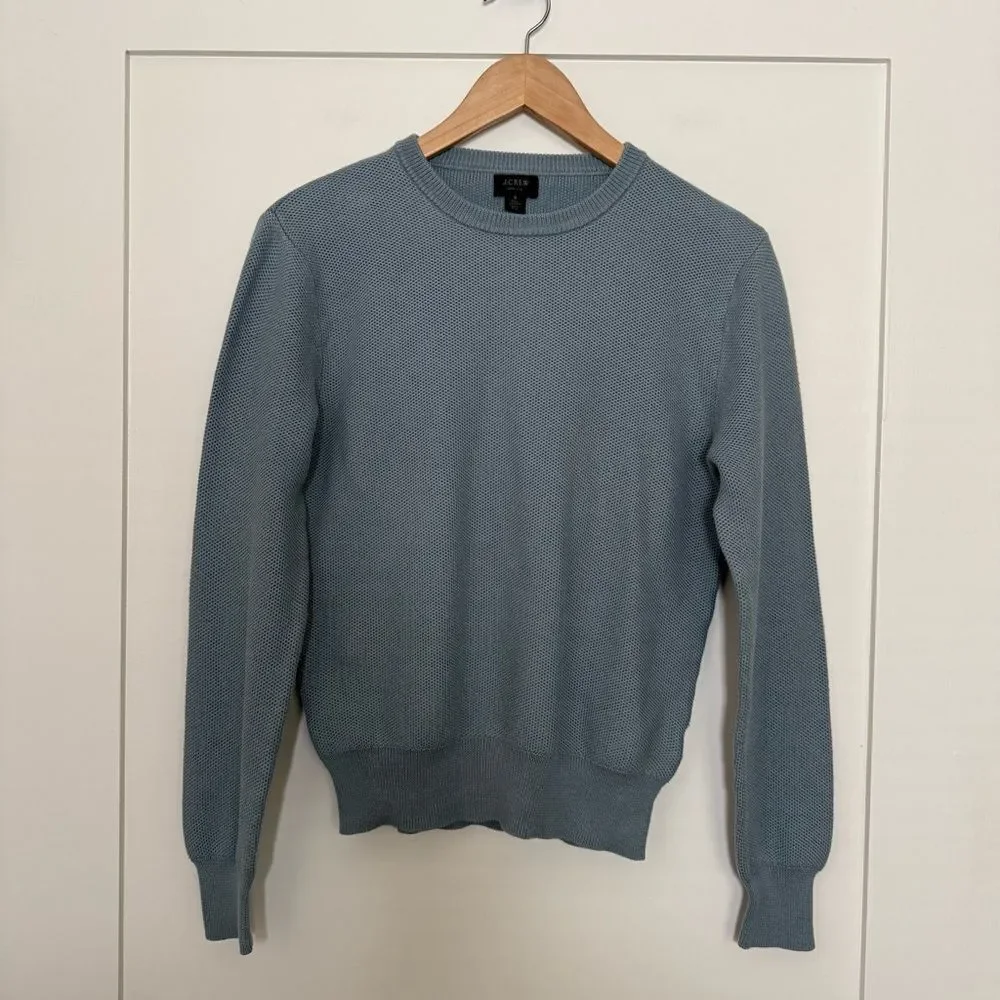 J Crew Pique Sweater Mens Sz S Blue Knit Cotton Silk Crewneck Casual Preppy